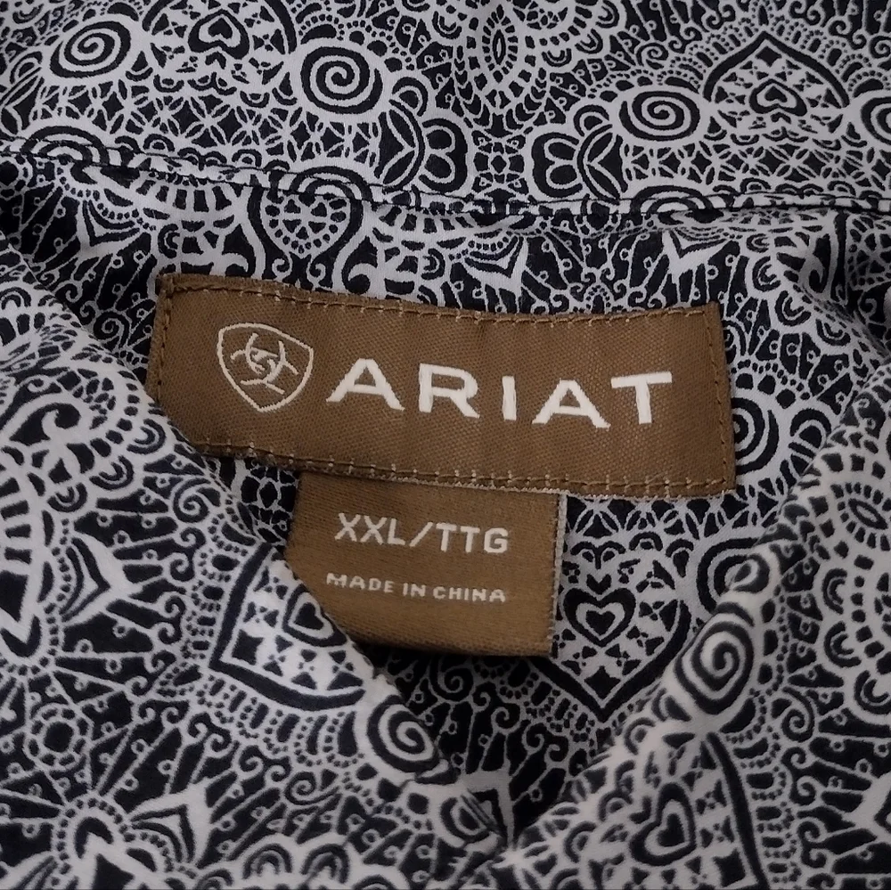 Ariat Men's Black White Cowboy Western Casual Button Down Shirt Sz XXL
